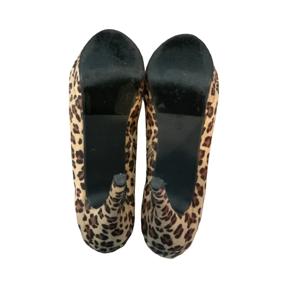 Deb Leopard Print Studded Platform Ankle Booties Stiletto Heels Brown Tan Sz 12